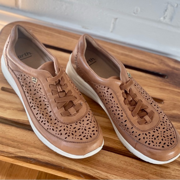 Earth Nimble Viva Leather Sand Brown Sneakers with comfort footbed, quiet luxury - Picture 2 of 12